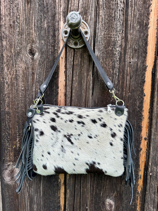 BRANDED Black and White Crossbody with Fringe #1462